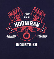 Hoonigan CRANKED Short Sleeve Tee featuring a unique graphic design on the back, black cotton fabric, and comfortable fit.