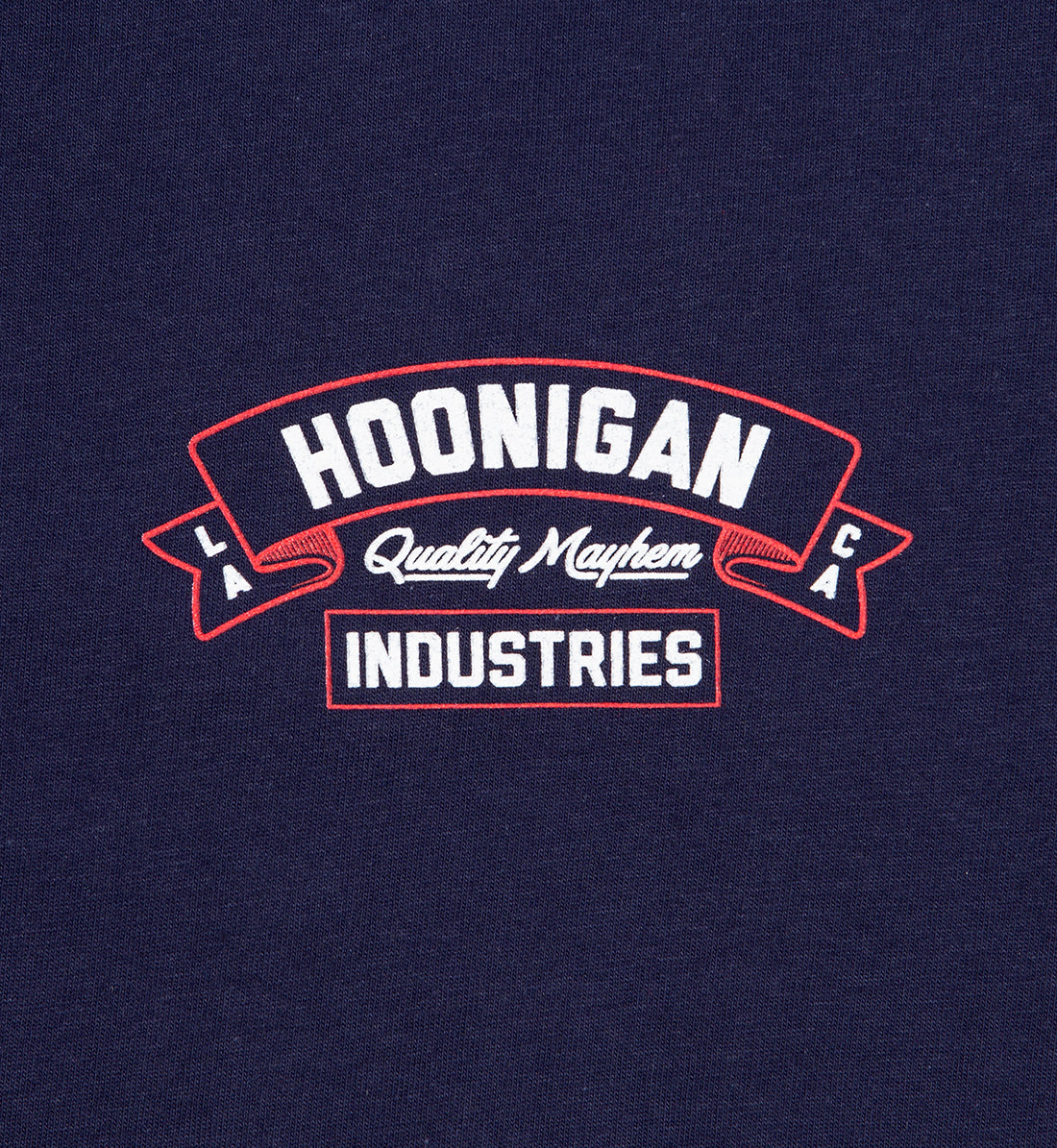Hoonigan CRANKED Short Sleeve Tee in navy featuring a front graphic design with bold lettering and logo.