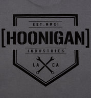 Back view of Hoonigan BRACKET X LOGO Short Sleeve Tee in charcoal black, featuring a bold logo design.