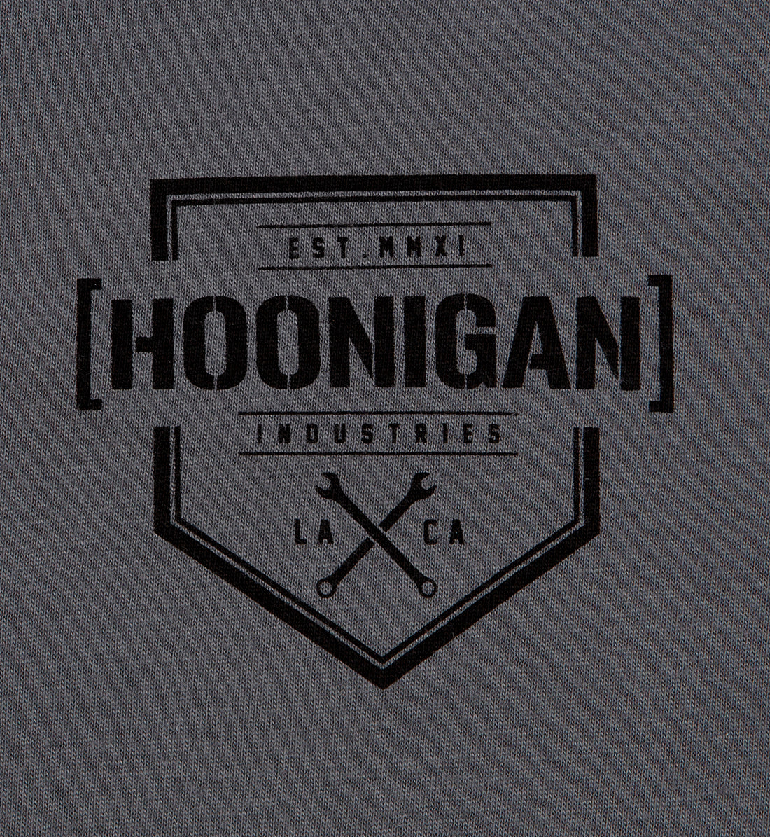 Hoonigan BRACKET X LOGO Short Sleeve Tee in charcoal black with front graphic detailing.