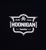 Black Hoonigan EMBLEM short sleeve tee featuring a prominent logo graphic on the front.