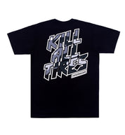Hoonigan KILL ALL TIRES CAMO Short Sleeve Tee in black with camouflage design on the back.