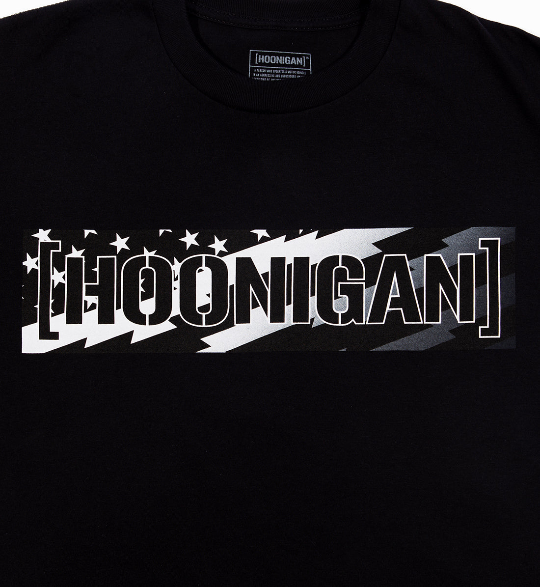 Hoonigan STARS & STRIPES CENSOR BAR Short Sleeve Tee in gray featuring a bold American flag graphic on the chest.