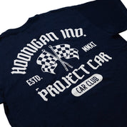 Hoonigan PCCC short sleeve navy tee featuring a bold graphic design on the front.