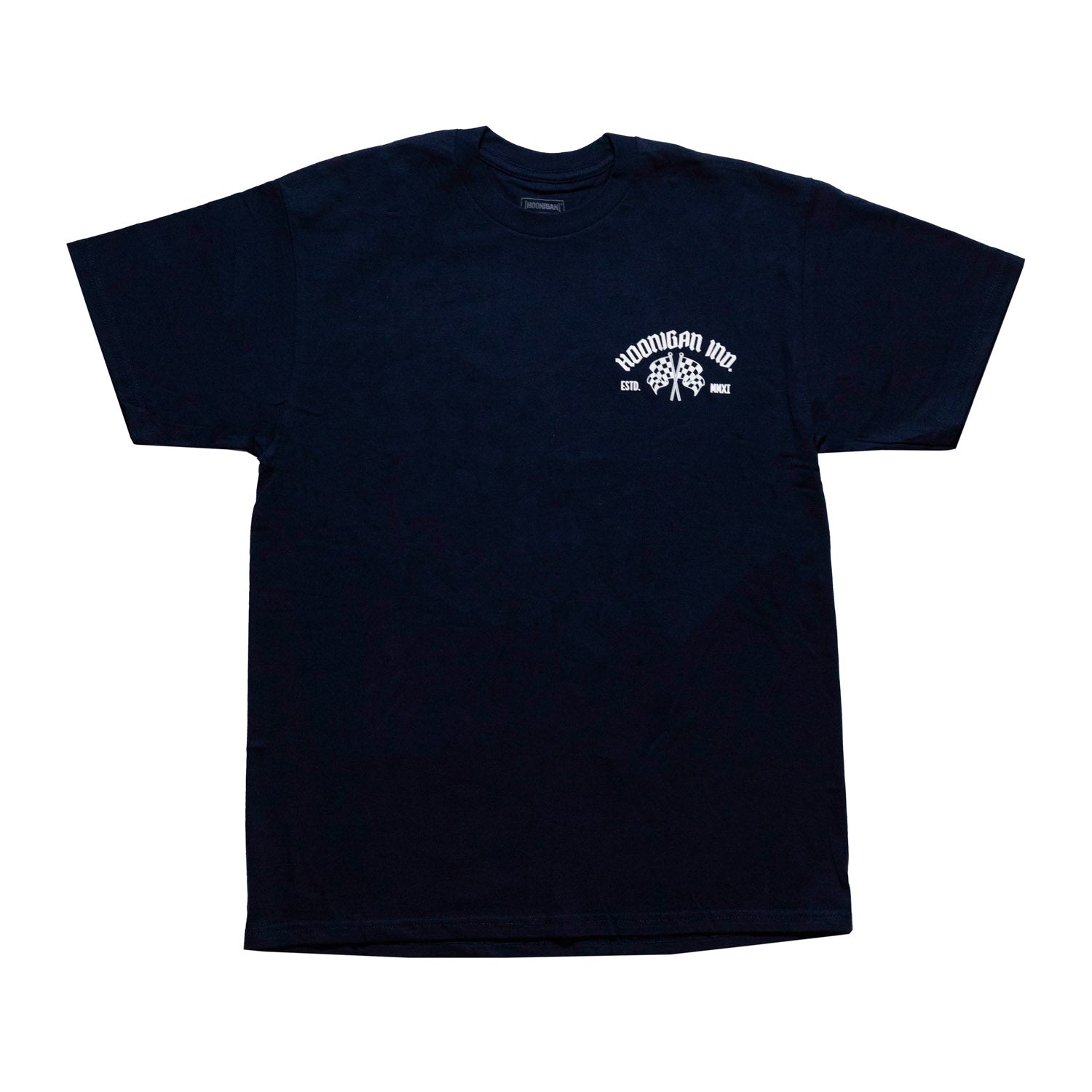 Hoonigan PCCC Short Sleeve Tee in navy blue, featuring the Hoonigan logo on the front.