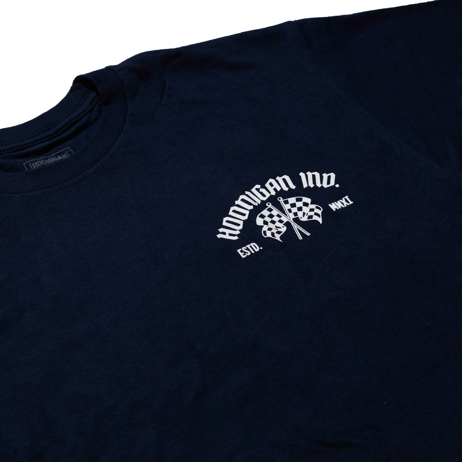 Hoonigan PCCC navy short sleeve tee with white graphic logo on the front.