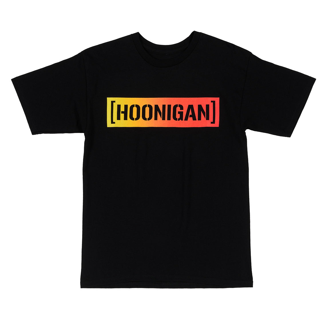 Black Hoonigan SHIFT CENSOR BAR short sleeve t-shirt displayed on a white background, featuring a bold graphic design on the front.