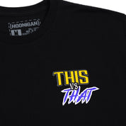 Hoonigan THIS VS THAT black short sleeve tee with bold graphic print.