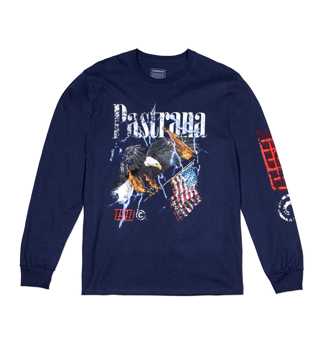 Travis Pastrana FLY HIGH Long Sleeve Tee in navy blue, featuring a bold graphic design on the front.