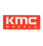 Red KMC rectangle sticker, 6 inches, featuring bold lettering and a sleek design.