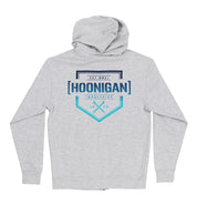 Hoonigan BRACKET X LOGO Zip Hoodie in black with gray logo on the chest, featuring a front zipper and side pockets.