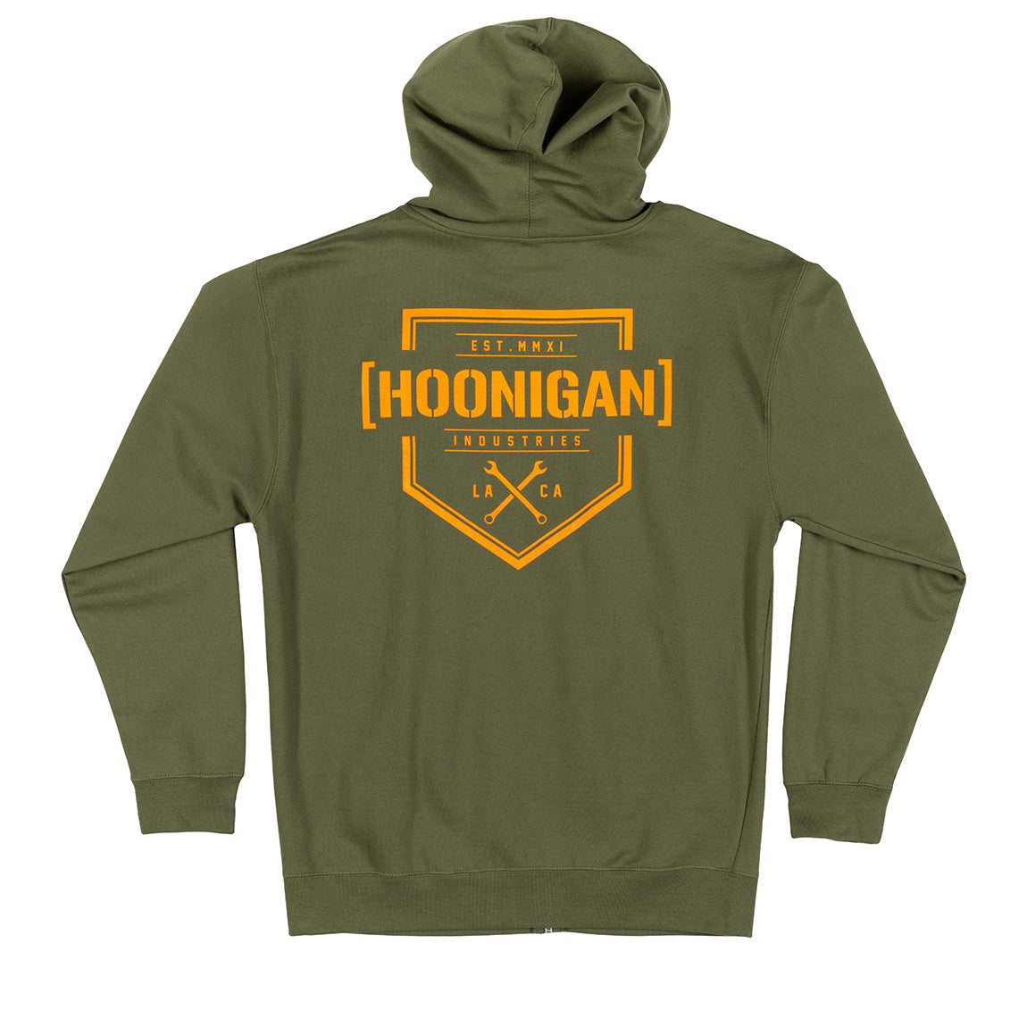 Hoonigan BRACKET X LOGO Zip Hoodie in black, featuring a large white logo on the chest and a sleek zip-up design.