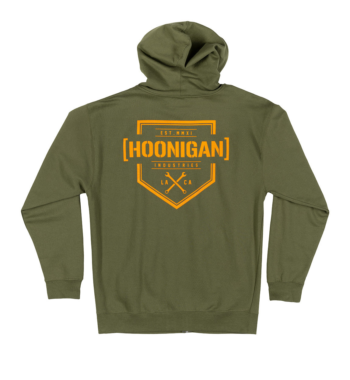 Hoonigan BRACKET X LOGO Zip Hoodie in black, featuring a large white logo on the chest and a sleek zip-up design.