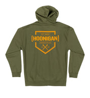 Hoonigan BRACKET X LOGO Zip Hoodie in black, featuring a large white logo on the chest and a sleek zip-up design.