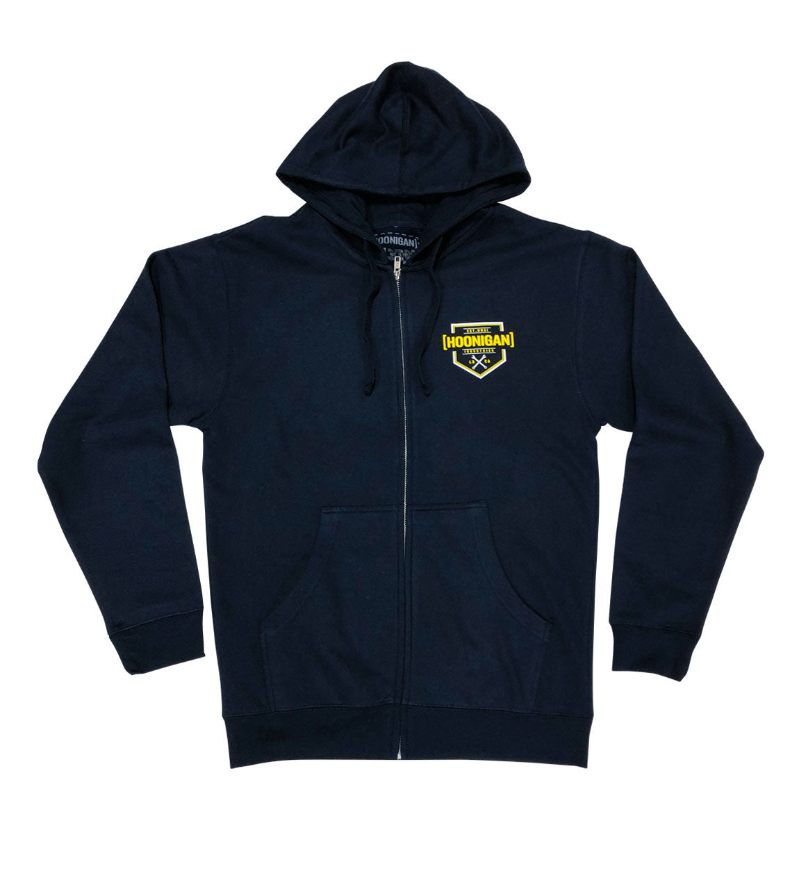 Hoonigan BRACKET X LOGO Zip Hoodie in black with graphics on the front and back.