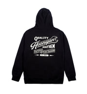 Black Hoonigan BACKDATE pullover hoodie featuring a large logo print on the back, showcasing a stylish and casual design.