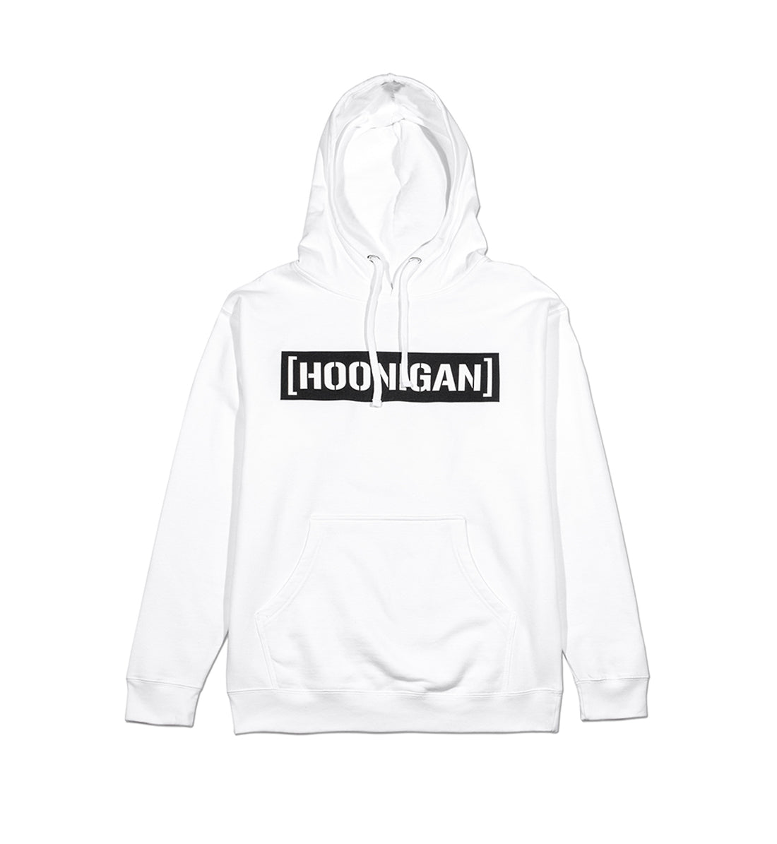 Hoonigan CENSOR BAR white pullover hoodie featuring a bold black graphic logo on the chest.