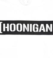 Hoonigan CENSOR BAR pullover hoodie in white, featuring a bold black graphic design on the front.