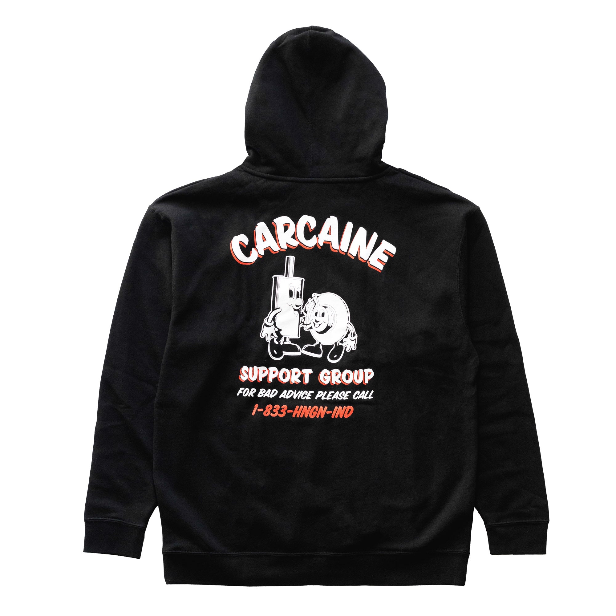 Black Hoonigan CARCAINE SUPPORT GROUP pullover hoodie featuring a bold graphic logo on the front.