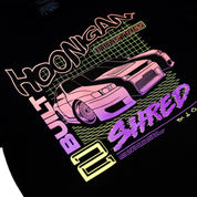 Black Hoonigan BUILT 2 SHRED short sleeve tee featuring a bold graphic design on the front.