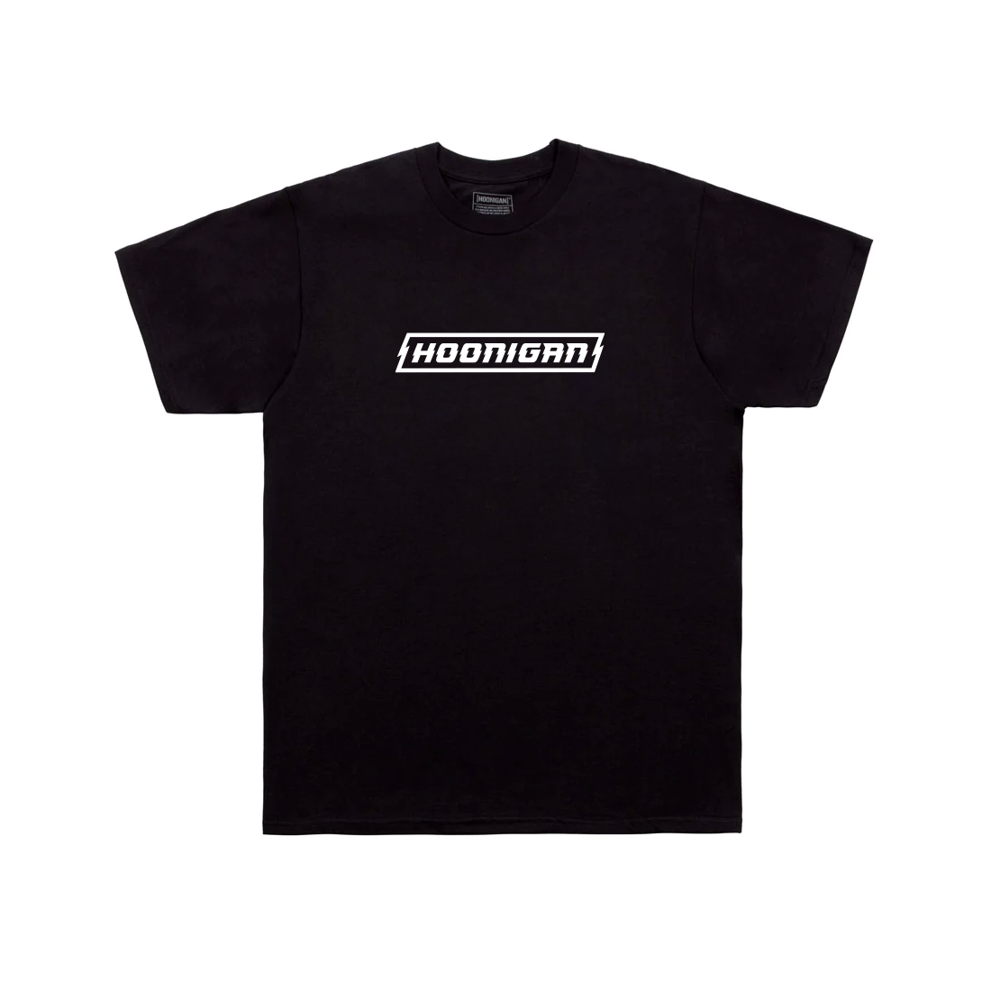 Hoonigan CHARGED Short Sleeve Tee featuring a bold graphic design on a black background.