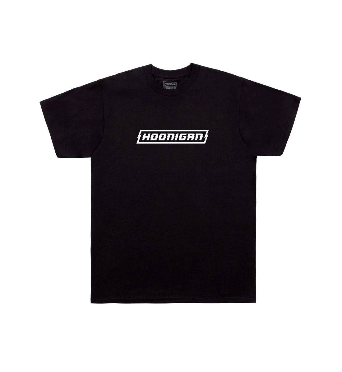 Hoonigan CHARGED Short Sleeve Tee featuring a bold graphic design on a black background.