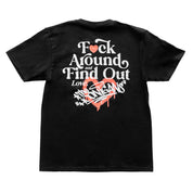 Hoonigan FIND OUT Short Sleeve Tee featuring a bold graphic design on a black background.