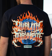 Black Hoonigan MAYHEM WORLDWIDE short sleeve tee featuring a bold logo graphic on the back.