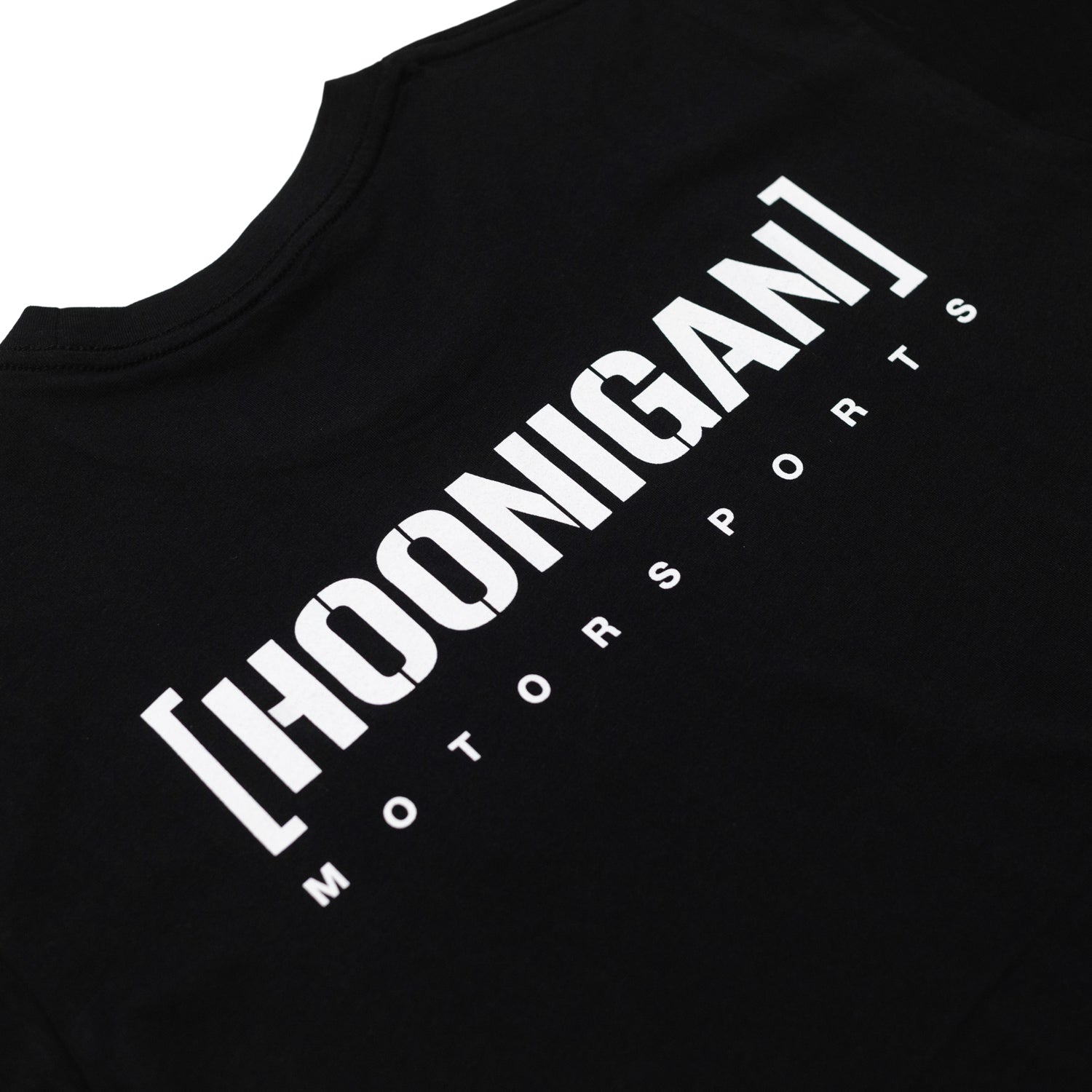 Hoonigan Motorsports short sleeve tee, featuring a bold graphic design on the back, displayed on a neutral background.