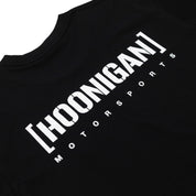 Hoonigan Motorsports short sleeve tee, featuring a bold graphic design on the back, displayed on a neutral background.