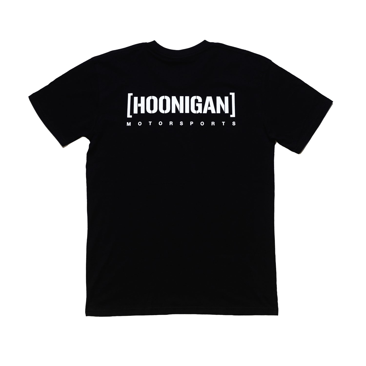 Hoonigan Motorsports black short sleeve tee featuring a bold graphic design on the back.