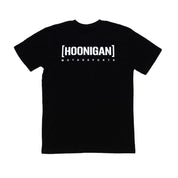 Hoonigan Motorsports black short sleeve tee featuring a bold graphic design on the back.