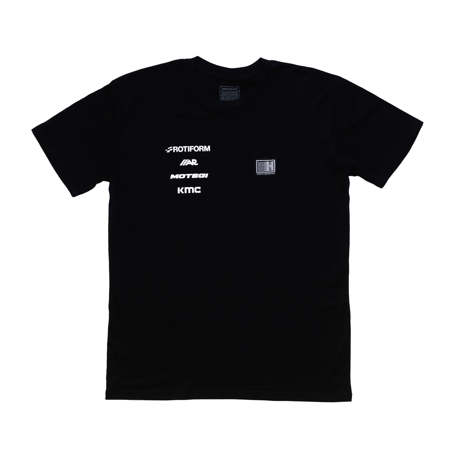 Hoonigan Motorsports short sleeve tee featuring bold graphic logo on the front, black color, and comfortable fit.