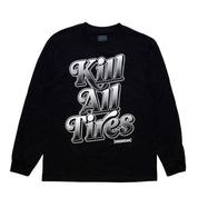 Hoonigan KILL ALL TIRES V2 Long Sleeve Tee featuring bold graphics and a black background.