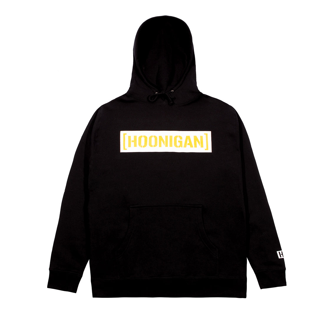 Hoonigan GAME DAY Hoodie in black and yellow, featuring a front view of the pullover design with a logo on the chest.