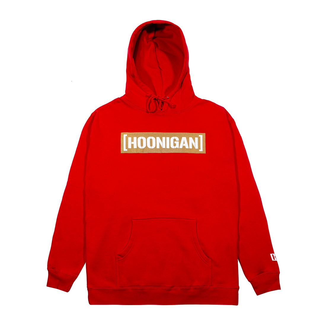 Red Hoonigan GAME DAY Hoodie featuring a front pullover design with logo graphics.