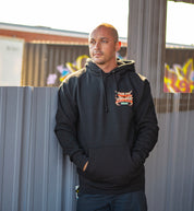 Black Hoonigan MAYHEM WORLDWIDE pullover hoodie featuring a bold graphic logo on the front.