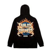 Hoonigan MAYHEM WORLDWIDE black pullover hoodie featuring a bold graphic logo on the back.