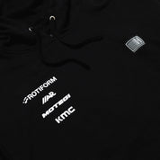 Hoonigan Motorsports black pullover hoodie featuring a front logo graphic, adjustable drawstring hood, and a front kangaroo pocket.