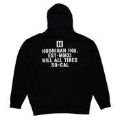 Hoonigan STENCIL Pullover Hoodie featuring a minimalist design with large logo print on the front, available in black.