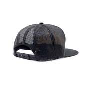 Hoonigan Vintage Plates Trucker Hat in black with a bold logo on the front and mesh back, perfect for automotive enthusiasts.