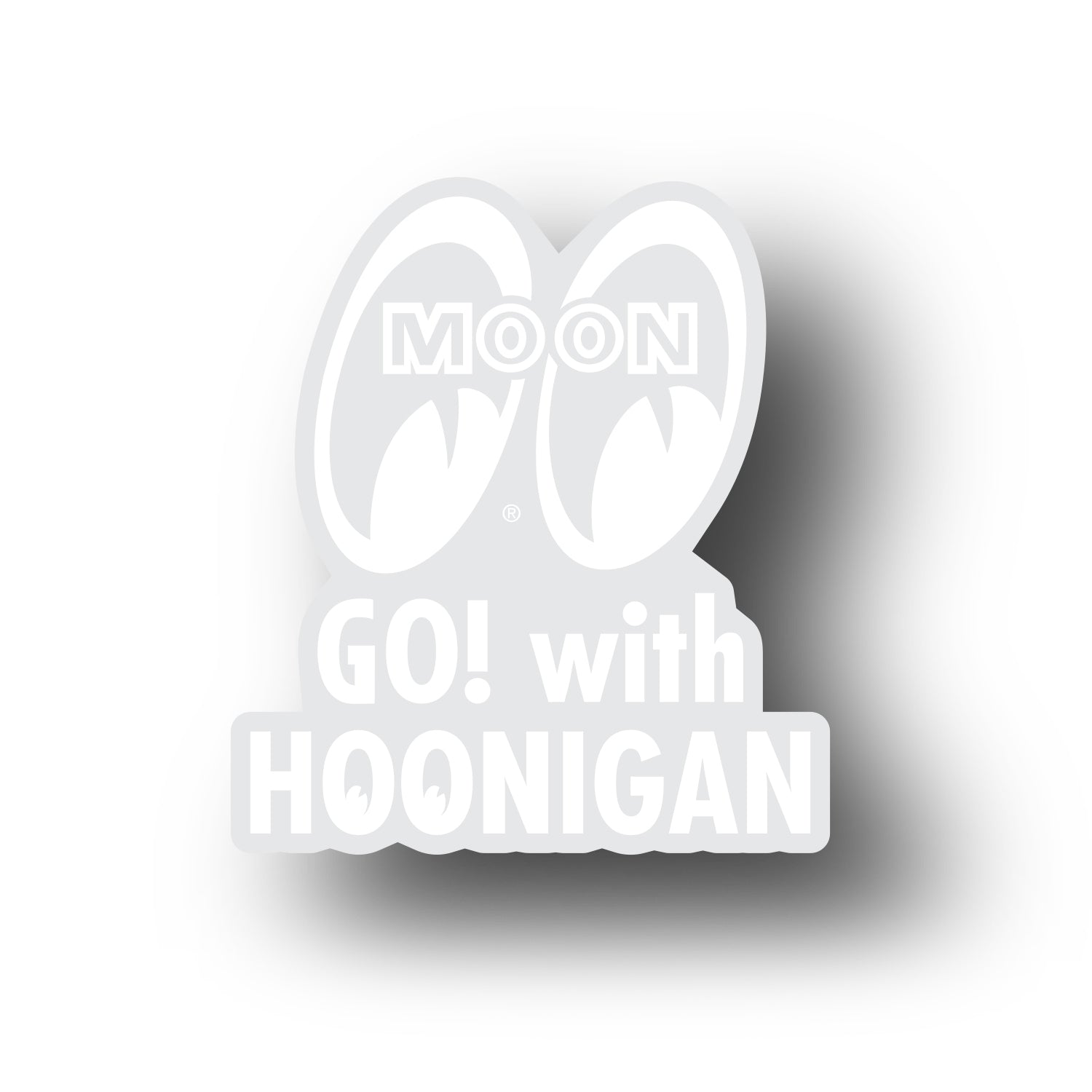 Hoonigan x Mooneyes "GO WITH HOON" sticker, 2.9 inches, featuring bold typography and graphic design.