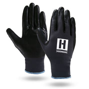 Hoonigan HBOX work gloves in black and red, featuring reinforced palms and flexible fabric for durability and comfort.