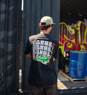 Black Hoonigan FOREVER MIDNIGHT short sleeve tee featuring a stylish graphic on the back, ideal for streetwear enthusiasts.