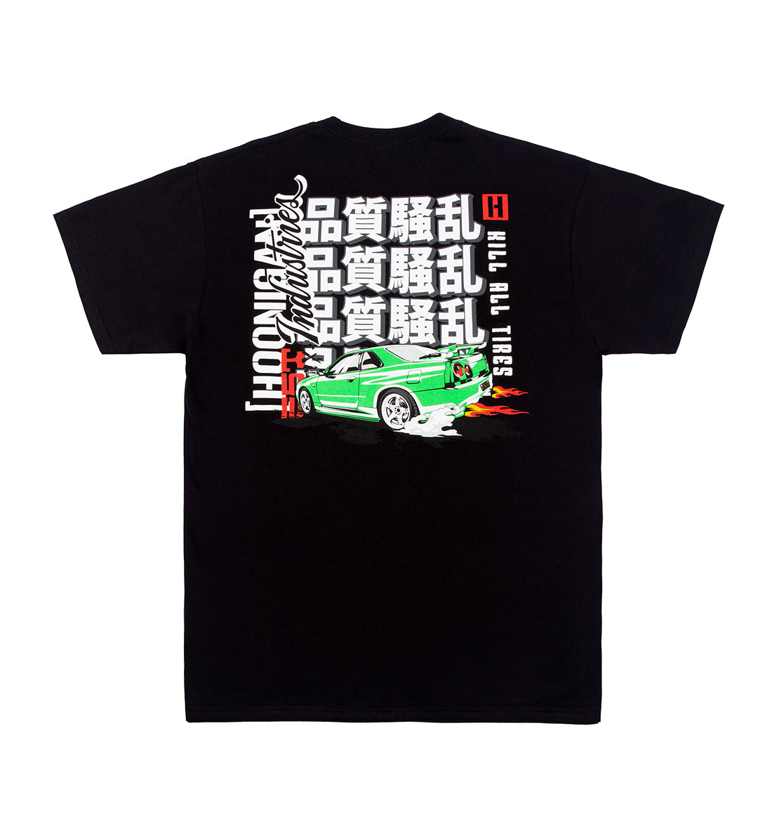 Hoonigan FOREVER MIDNIGHT Short Sleeve Tee, black, featuring a large graphic design on the back.