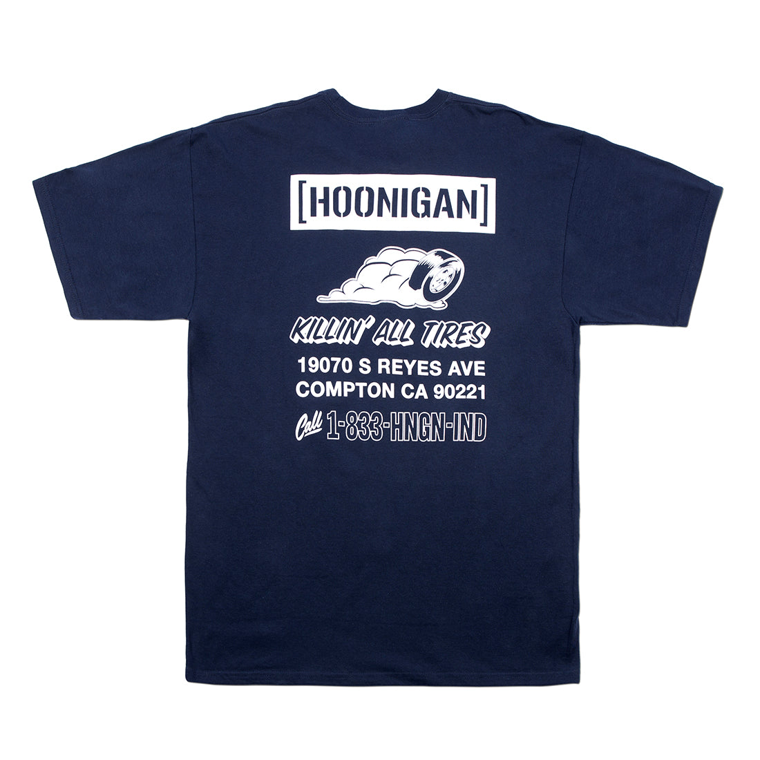 Black Hoonigan STORE short sleeve tee featuring a bold graphic design on the back.