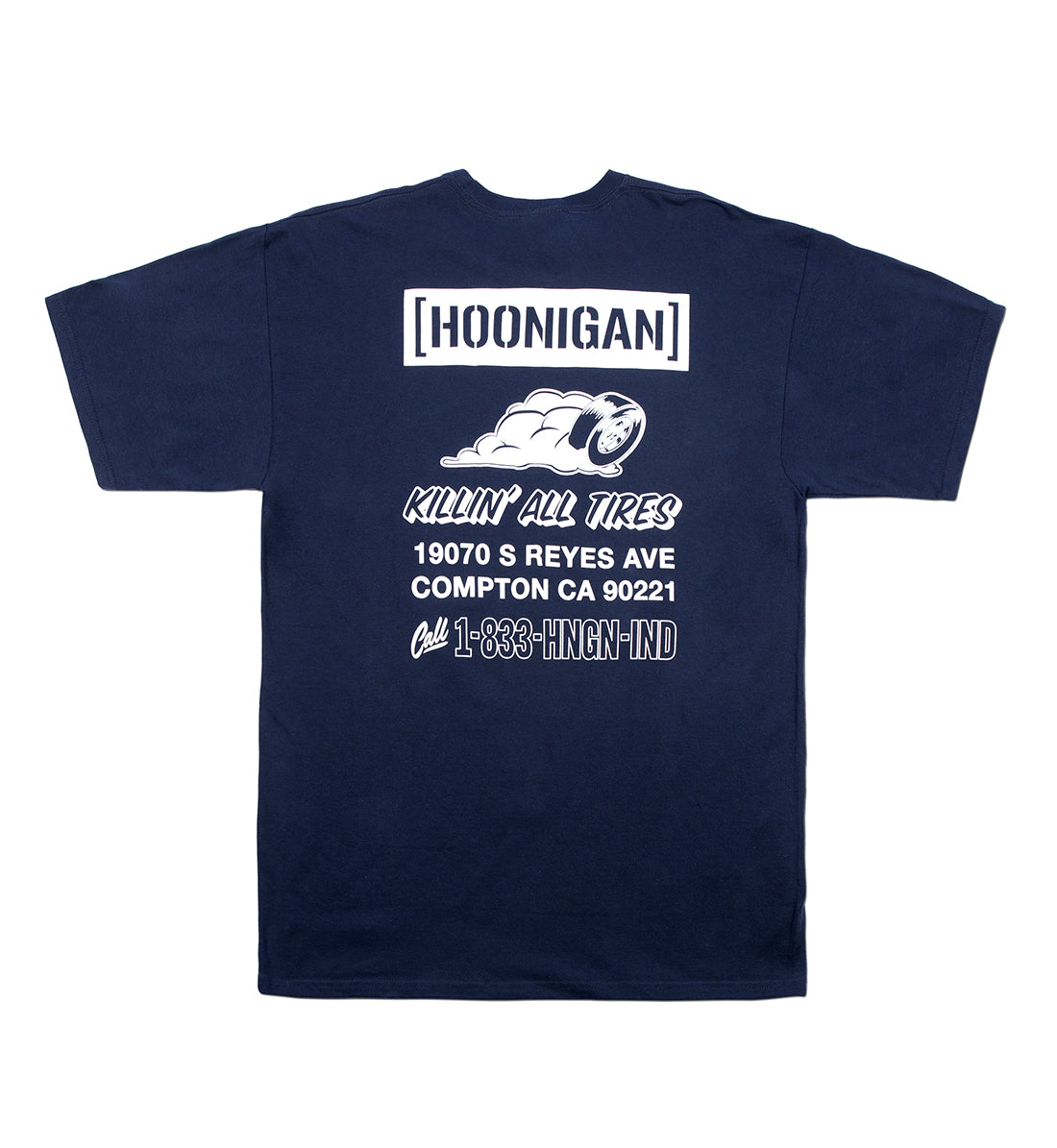 Black Hoonigan STORE short sleeve tee featuring a bold graphic design on the back.