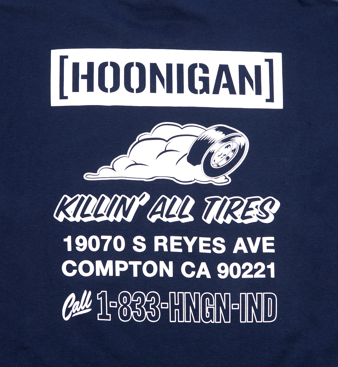 Hoonigan STORE short sleeve tee featuring a bold graphic design on the back, suitable for casual wear.