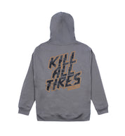 Black Hoonigan GYMKHANA7 "KILL ALL TIRES" pullover hoodie featuring a bold graphic on the back.