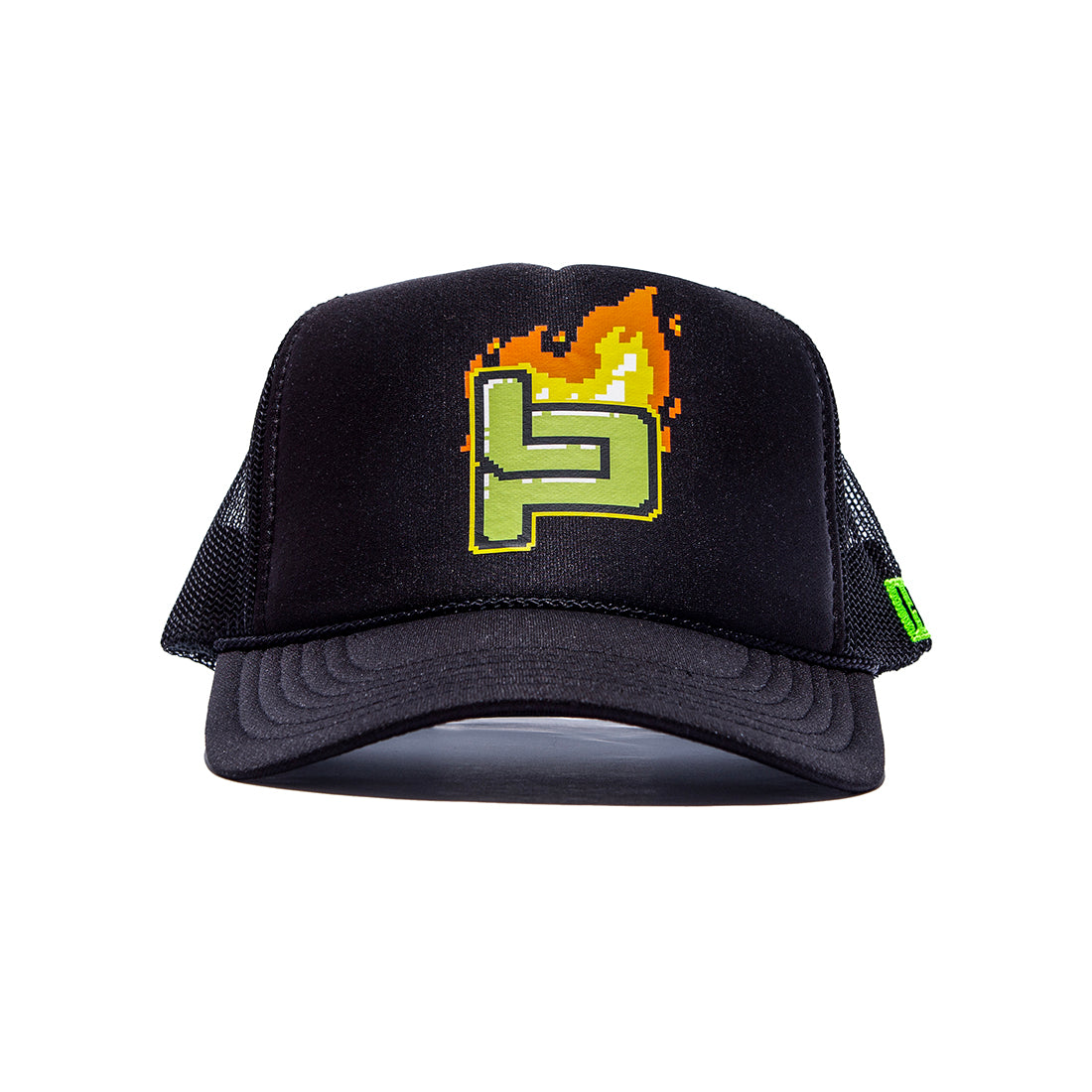 Leah Pruett GLOW & GRIND Trucker Hat featuring a bold logo on the front and a classic mesh back, ideal for racing fans and outdoor activities.